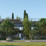 render nuova sede pharmanutra - vista laterale dell'edificio